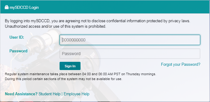 The Login page