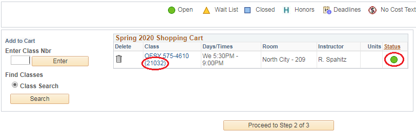 Confirm the class and status